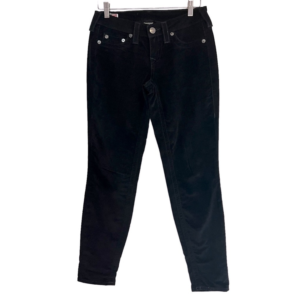 True Religion black velour low rise slim fit jeans size 27 excellent condition